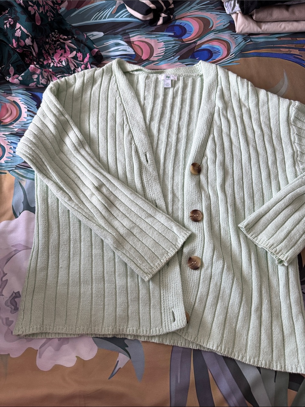 dip Sage Green Ribbed Button-Front Cardigan